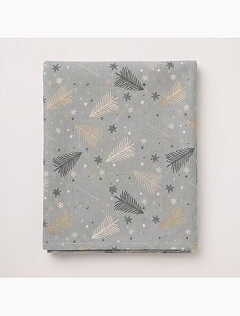 Nappe de noël en coton, sapins et étoiles dorés en relief - gamusi