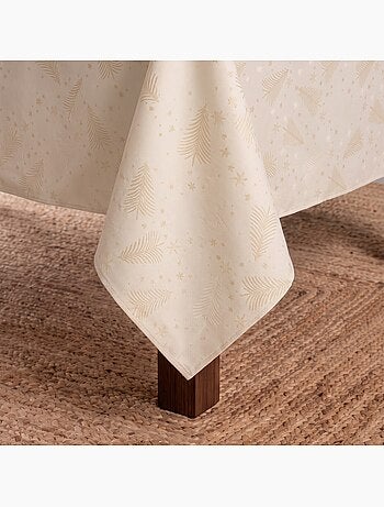 Nappe de noël en coton, sapins et étoiles dorés en relief - gamusi