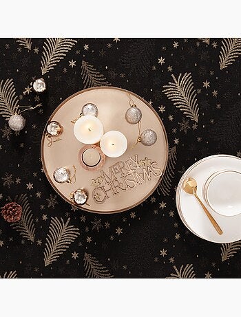 Nappe de noël en coton, sapins et étoiles dorés en relief - gamusi