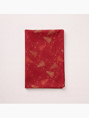 Nappe de noël en coton, sapins et étoiles dorés en relief - gamusi