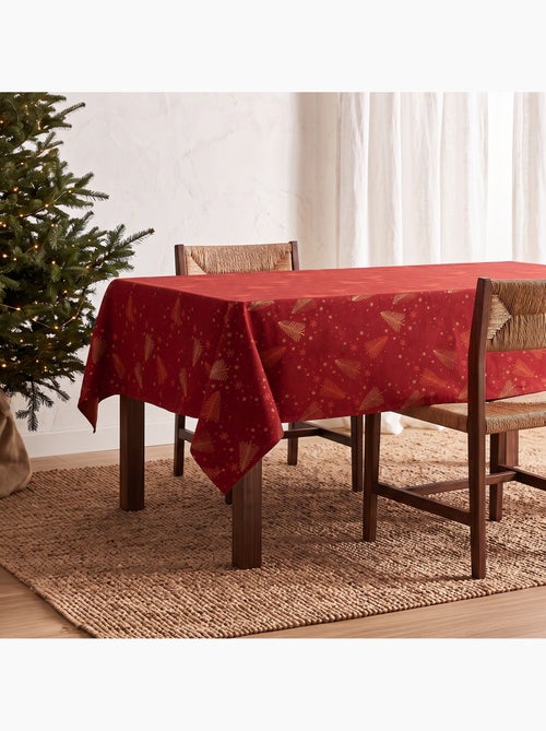 Nappe de noël en coton, sapins et étoiles dorés en relief - gamusi - Kiabi Nappe de noël en coton, sapins et étoiles dorés en relief - gamusi - Kiabi