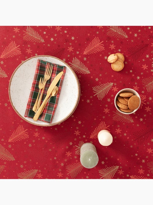 Nappe de noël en coton, sapins et étoiles dorés en relief - gamusi - Kiabi Nappe de noël en coton, sapins et étoiles dorés en relief - gamusi - Kiabi