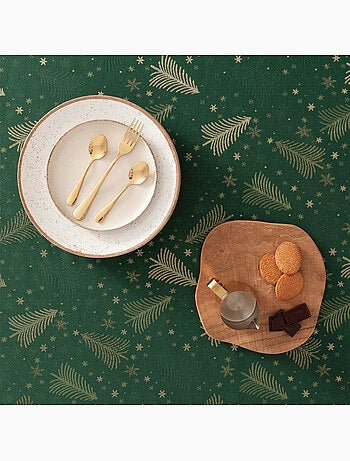 Nappe de noël en coton, sapins et étoiles dorés en relief - gamusi