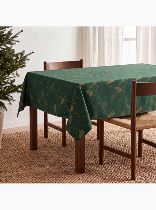 Nappe de noël en coton, sapins et étoiles dorés en relief - gamusi - Kiabi