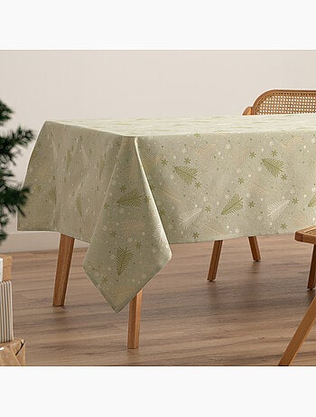 Nappe de noël en coton, sapins et étoiles dorés en relief - gamusi