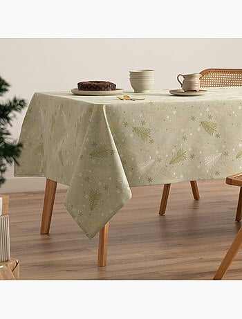 Nappe de noël en coton, sapins et étoiles dorés en relief - gamusi