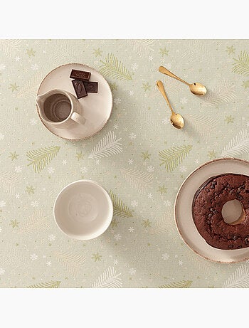 Nappe de noël en coton, sapins et étoiles dorés en relief - gamusi
