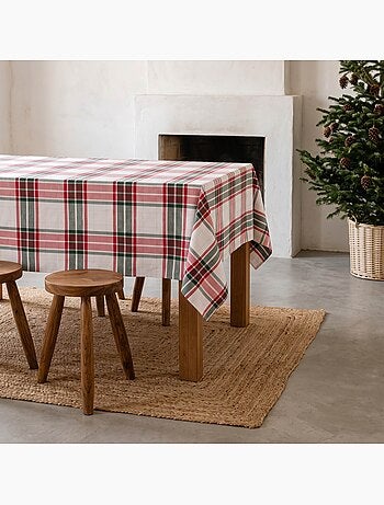 Nappe de noël en coton texturé avec fil lurex en relief, motif tartan - gamusi.