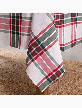 Nappe de noël en coton texturé avec fil lurex en relief, motif tartan - gamusi.