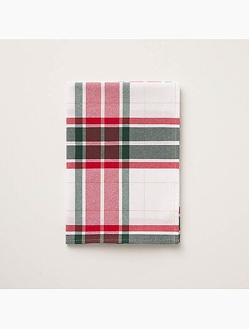 Nappe de noël en coton texturé avec fil lurex en relief, motif tartan - gamusi.