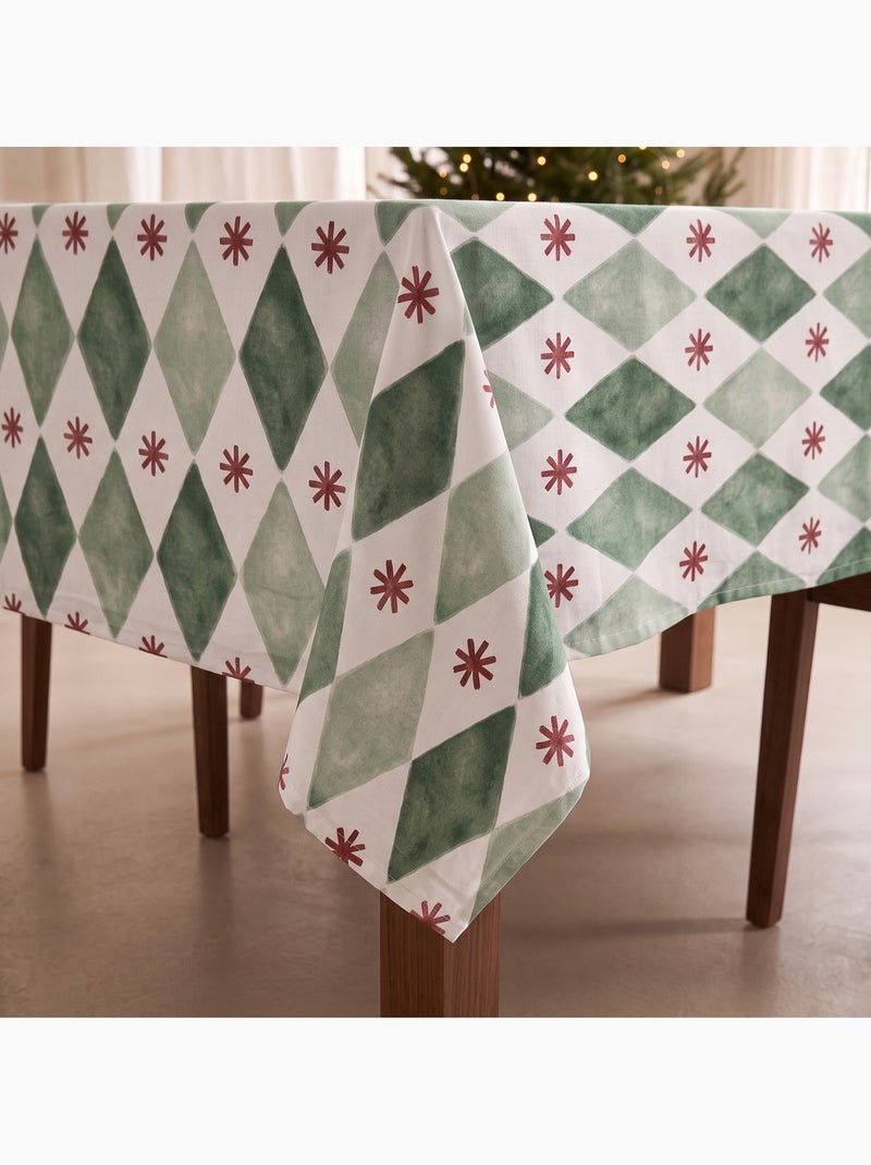 Nappe de noël imperméable avec imprimé géométrique de losanges et étoiles - gamusi. Vert - Kiabi