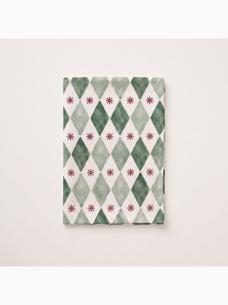 Nappe de noël imperméable avec imprimé géométrique de losanges et étoiles - gamusi. Vert - Kiabi