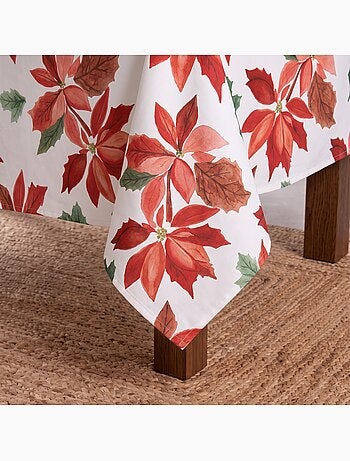 Nappe de noël imperméable avec imprimé poinsettia - gamusi.