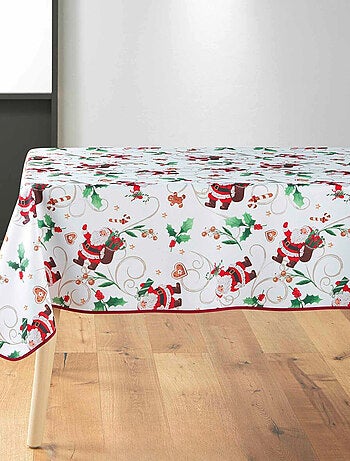 Nappe de Noël Rectangle - Tissu Antitache / Imperméable – Père Noël Blanc