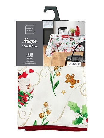 Nappe de Noël Rectangle - Tissu Antitache / Imperméable – Père Noël Blanc