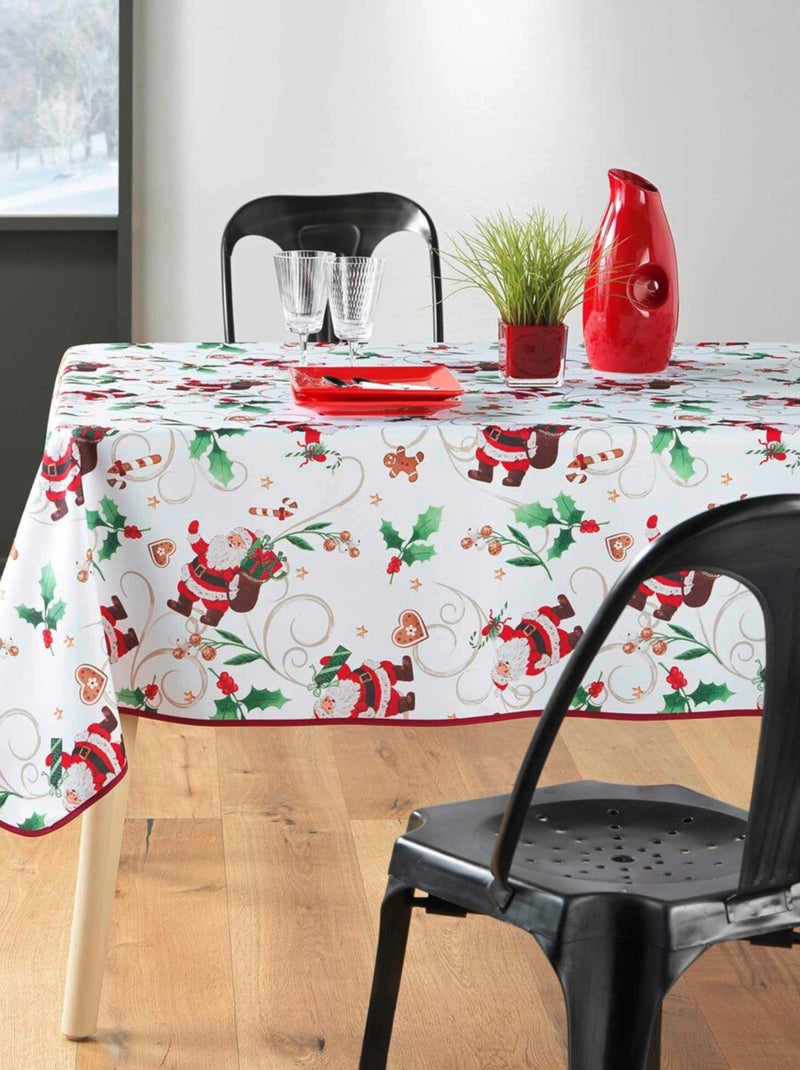 Nappe de Noël Rectangle - Tissu Antitache / Imperméable – Père Noël Blanc Blanc - Kiabi