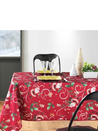 Nappe de Noël Rectangle - Tissu Antitache / Imperméable – Père Noël Rouge motif Houx