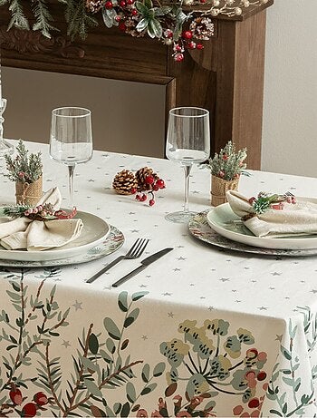 Nappe de Noël rectangulaire motifs branches et étoiles