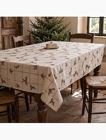 Nappe de noël toucher lin naturel avec imprimé à carreaux - gamusi.