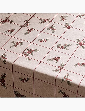 Nappe de noël toucher lin naturel avec imprimé à carreaux - gamusi.