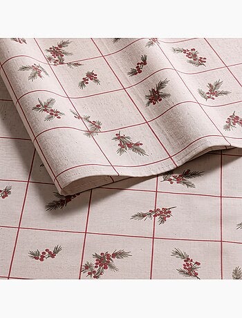 Nappe de noël toucher lin naturel avec imprimé à carreaux - gamusi.