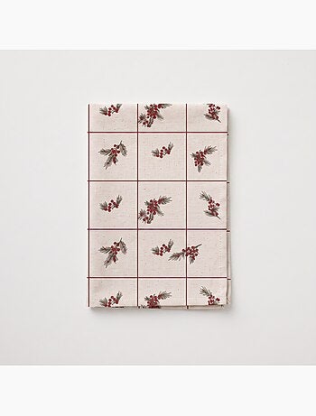 Nappe de noël toucher lin naturel avec imprimé à carreaux - gamusi.