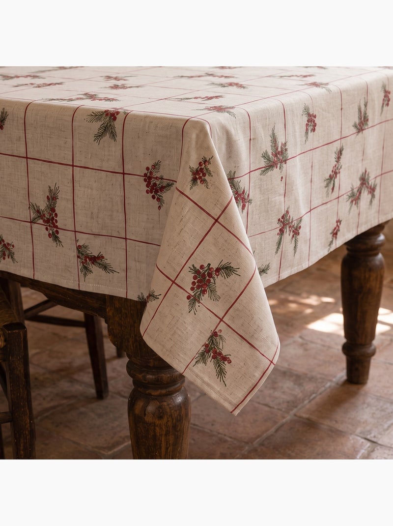 Nappe de noël toucher lin naturel avec imprimé à carreaux - gamusi. Ocre - Kiabi