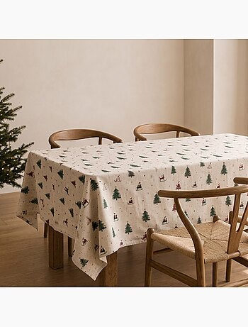Nappe de noël toucher lin naturel avec imprimé alpin - gamusi.