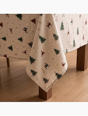 Nappe de noël toucher lin naturel avec imprimé alpin - gamusi.
