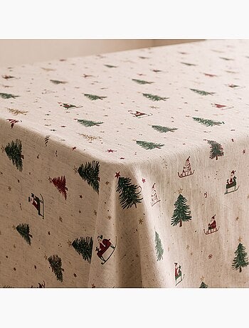 Nappe de noël toucher lin naturel avec imprimé alpin - gamusi.