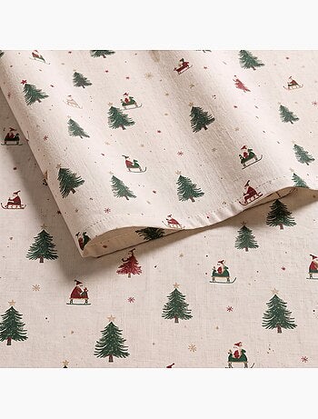 Nappe de noël toucher lin naturel avec imprimé alpin - gamusi.