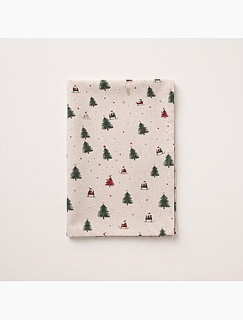 Nappe de noël toucher lin naturel avec imprimé alpin - gamusi.
