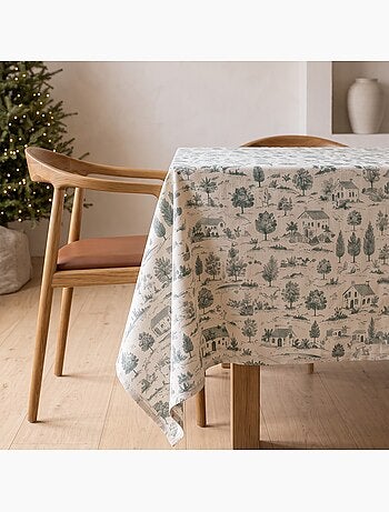 Nappe de noël toucher lin naturel avec imprimé champêtre - gamusi.