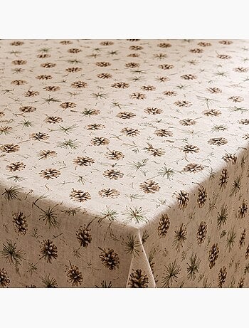 Nappe de noël toucher lin naturel avec imprimé de pins - gamusi.