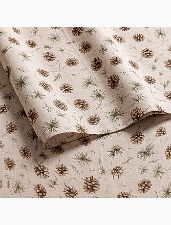 Nappe de noël toucher lin naturel avec imprimé de pins - gamusi.