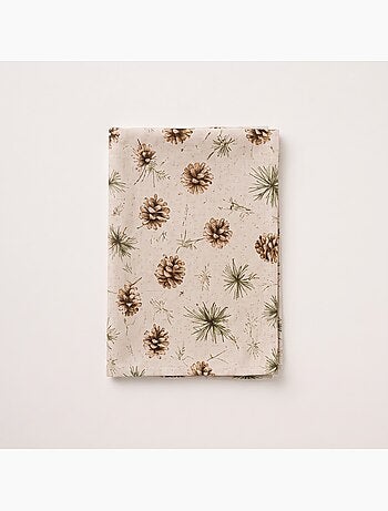 Nappe de noël toucher lin naturel avec imprimé de pins - gamusi.