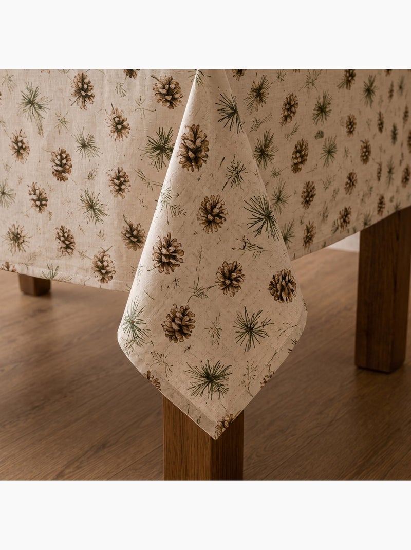 Nappe de noël toucher lin naturel avec imprimé de pins - gamusi. Ocre - Kiabi