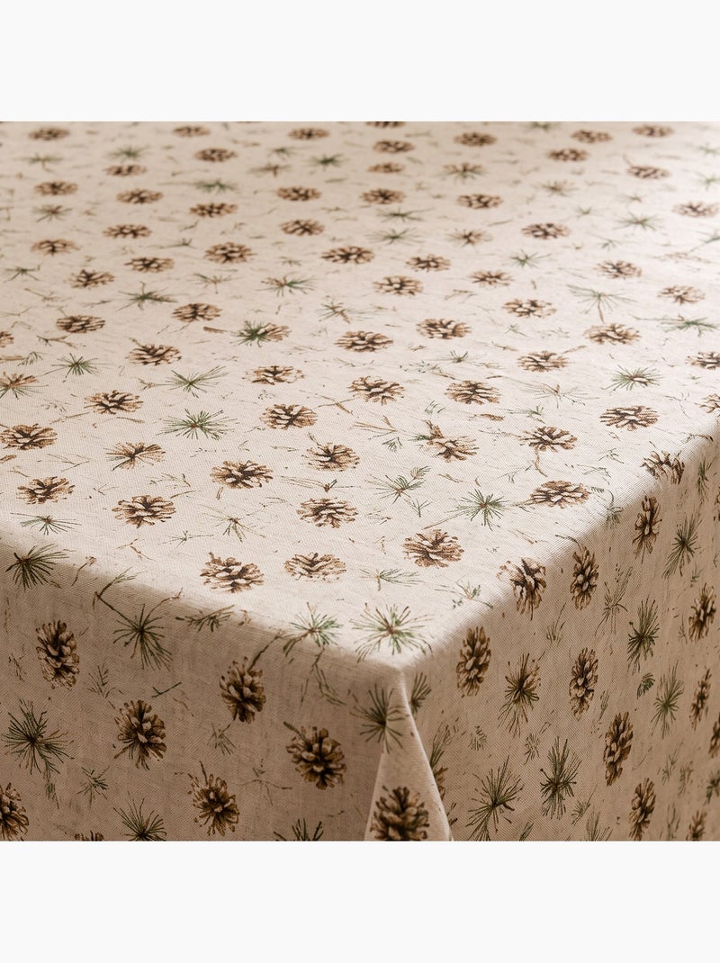 Nappe de noël toucher lin naturel avec imprimé de pins - gamusi. Ocre - Kiabi
