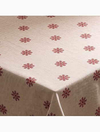 Nappe de noël toucher lin naturel avec imprimé flocons de neige - gamusi.
