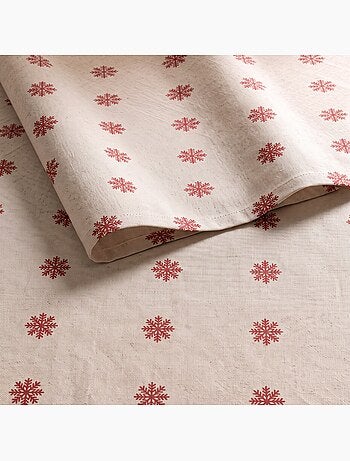 Nappe de noël toucher lin naturel avec imprimé flocons de neige - gamusi.