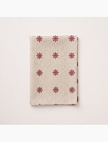 Nappe de noël toucher lin naturel avec imprimé flocons de neige - gamusi.
