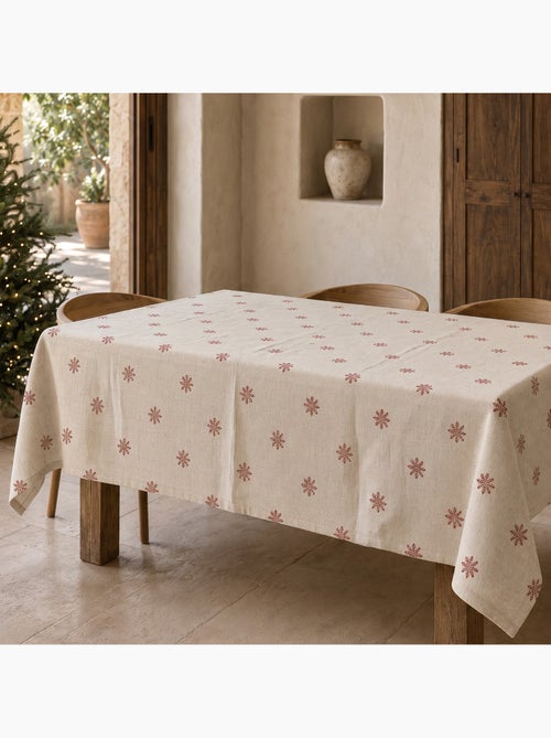 Nappe de noël toucher lin naturel avec imprimé flocons de neige - gamusi. - Kiabi