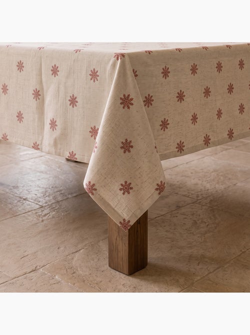 Nappe de noël toucher lin naturel avec imprimé flocons de neige - gamusi. - Kiabi