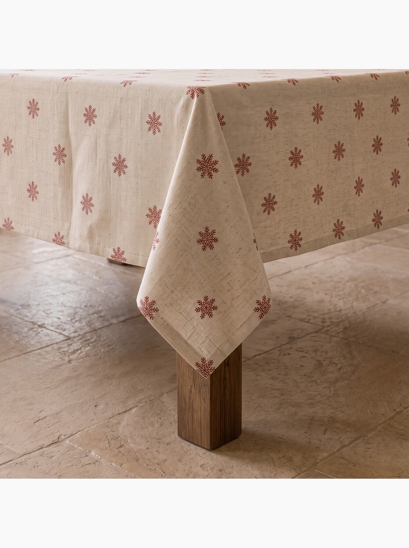 Nappe de noël toucher lin naturel avec imprimé flocons de neige - gamusi. Ocre - Kiabi