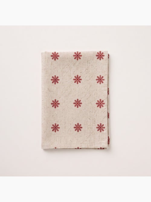 Nappe de noël toucher lin naturel avec imprimé flocons de neige - gamusi. - Kiabi