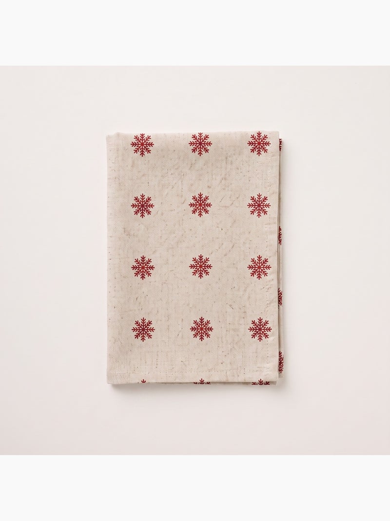 Nappe de noël toucher lin naturel avec imprimé flocons de neige - gamusi. Ocre - Kiabi
