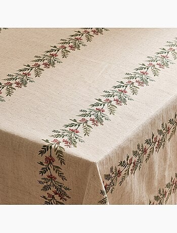 Nappe de noël toucher lin naturel avec imprimé guirlande de noël - gamusi.