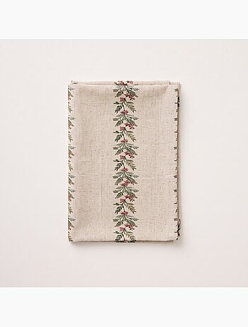 Nappe de noël toucher lin naturel avec imprimé guirlande de noël - gamusi.