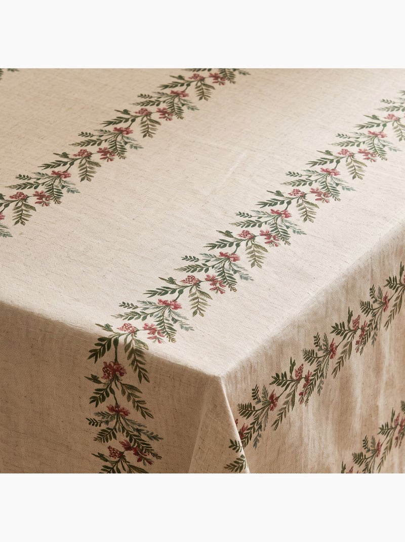 Nappe de noël toucher lin naturel avec imprimé guirlande de noël - gamusi. Ocre - Kiabi