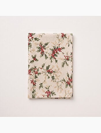 Nappe de noël toucher lin naturel avec imprimé houx - gamusi.